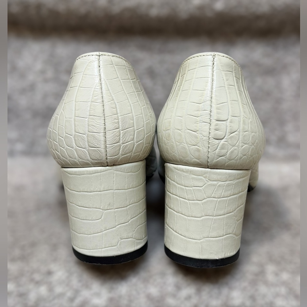 AGL Croc Embossed Off White Block Heel Leather Pumps Women’s 7 Formal Elegant - Picture 12 of 16